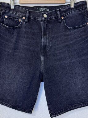Abercrombie & Fitch Black Denim Shorts Men’s Size 36 Loose Fit Rigid Denim